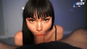 Russian Brunette Enjoys Deepthroat And Big Natural Tits