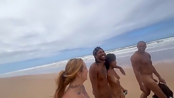 Young And Gorgeous Latina Teen Enjoys A Steamy Threesome On The Beach
