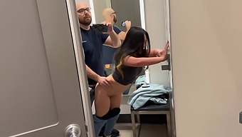Beautiful Asian Girl Gives Blowjob In The Dressing Room Of A Store.